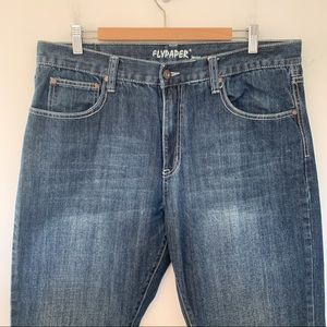 Flypaper Men Size  36x30 Jeans Boot Embroidered Back Flip Pockets Blue